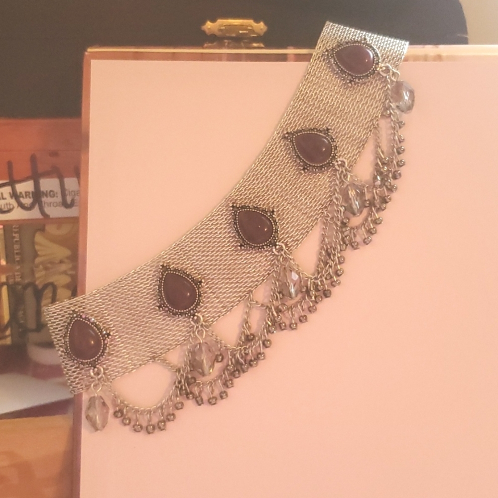 White House Black Market silvertone mesh choker. Very art nouveau.